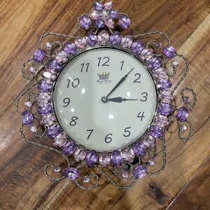 2004 Royal Princess Silver Clock Sterling & Noble Purple Pink Gem Decorative